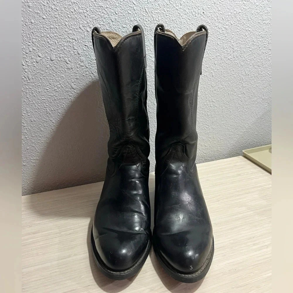 Vintage Cowboy Boots Texas USA Made Black Leather Western Roper  Boots Size 10